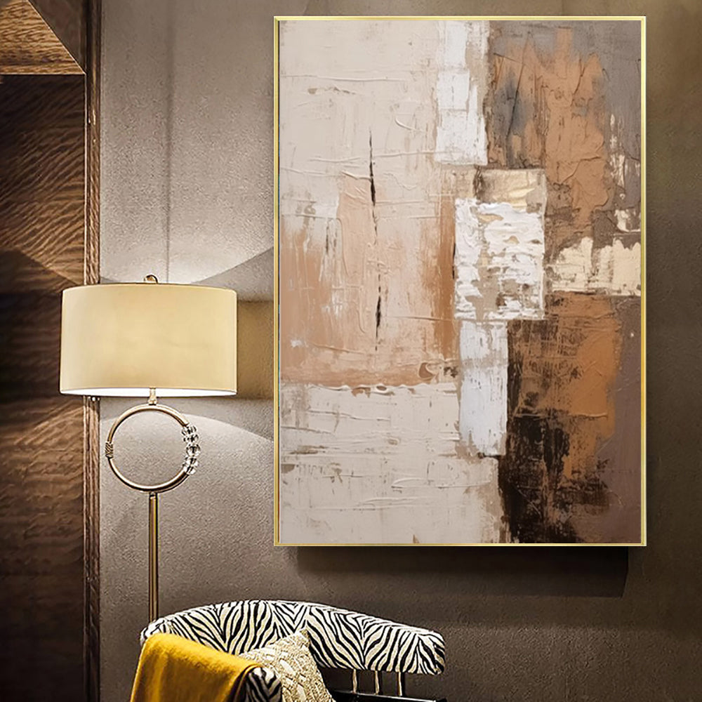 Large Abstract Handmade Painting Brown Textured Wall Art Minimalist Wabi-sabi Modern Home Living Room Decor