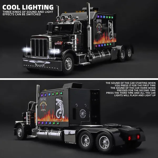 Semi Truck Toys For Boy Heavy Trucks,Metal Diecast Trucks Model Pull Back Cars With Light And Sound,Truck And Trailer Toys For Boys,Toy Trucks For Boys Age 4-8