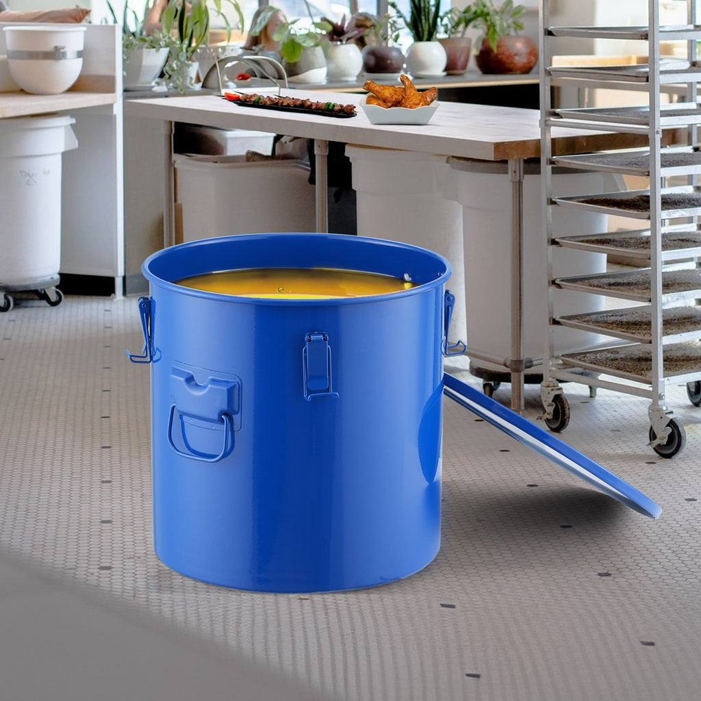 Fryer Grease Bucket, 10 Gal Oil Disposal Caddy Carbon Steel Fryer Oil Bucket With Rust-Proof Coating, Oil Transport Container With Lid, Lock Clips, Filter Bag For Hot Cooking Oil Filtering, Blue
