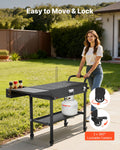 Outdoor Grill Cart, 31.0 X 17.0 Inch Tabletop Size Grilling Table, Foldable Outdoor Cooking Table With Tissue Holder, Hooks, Wheels, Side Table, BBQ Prep Tables For Picnic, Kitchen, Courtyard