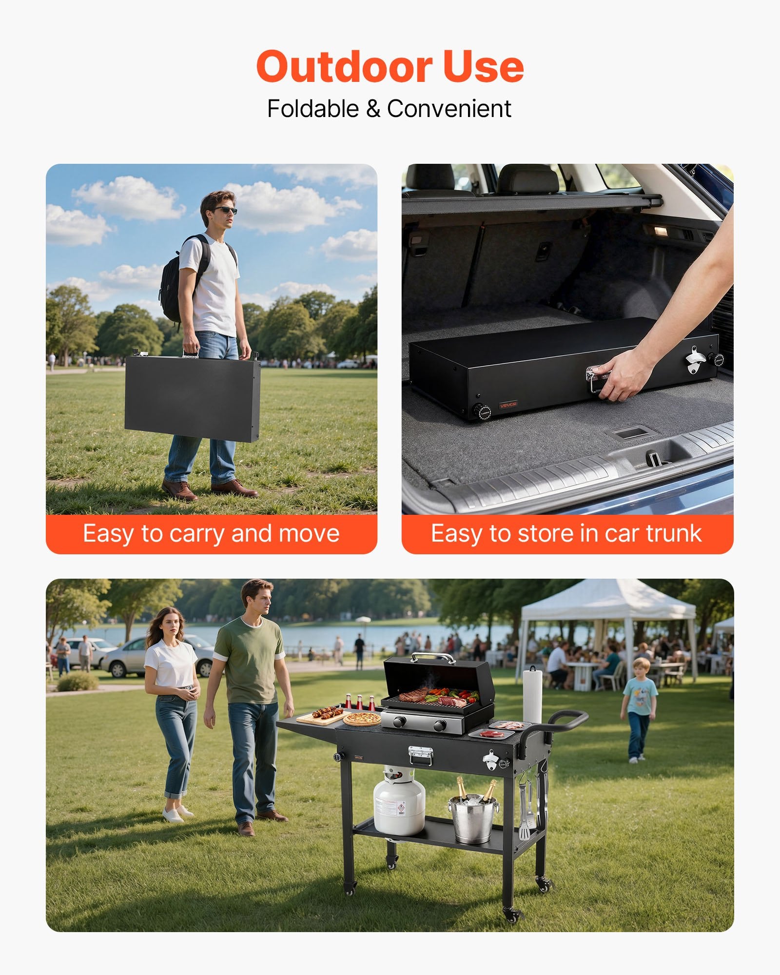 Outdoor Grill Cart, 31.0 X 17.0 Inch Tabletop Size Grilling Table, Foldable Outdoor Cooking Table With Tissue Holder, Hooks, Wheels, Side Table, BBQ Prep Tables For Picnic, Kitchen, Courtyard