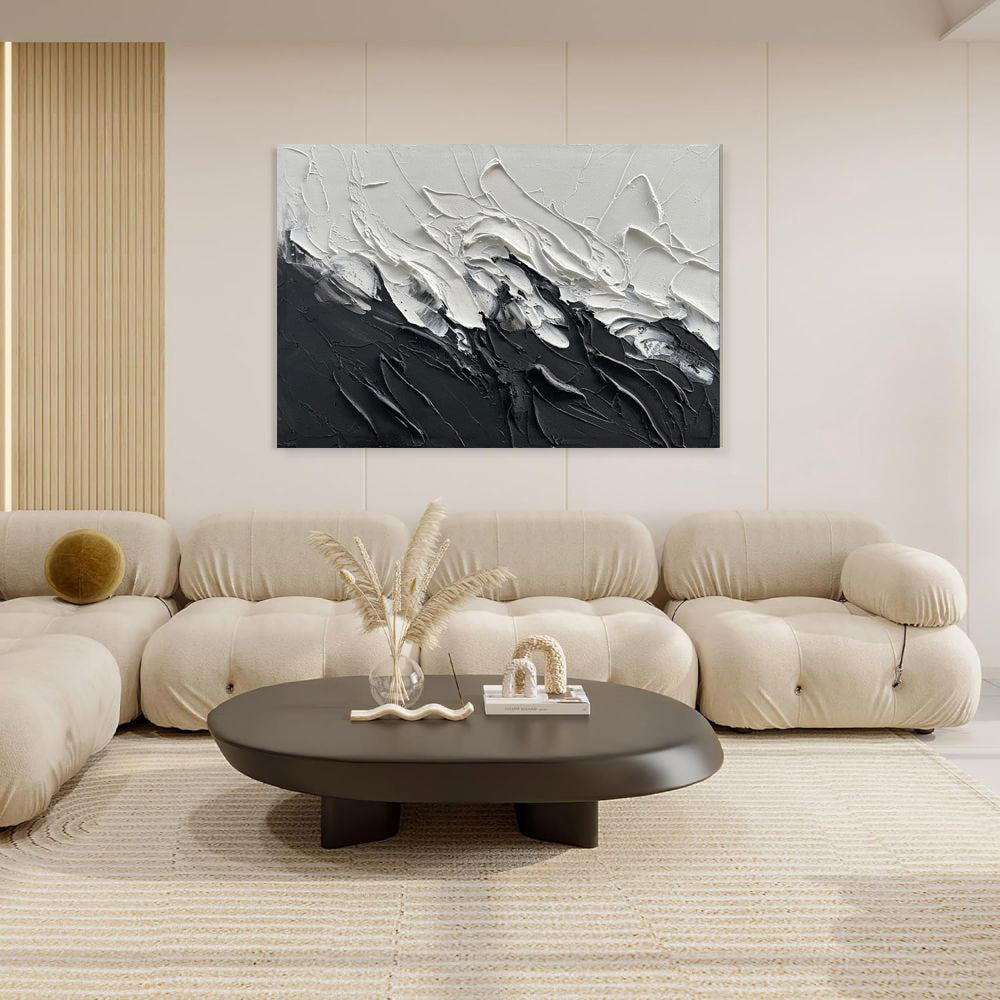 Simple Design Handmade Black And White Knife Thick Oil Painting On Canvas Abstract Wall Art Decor For Living Room Decor As Gifts